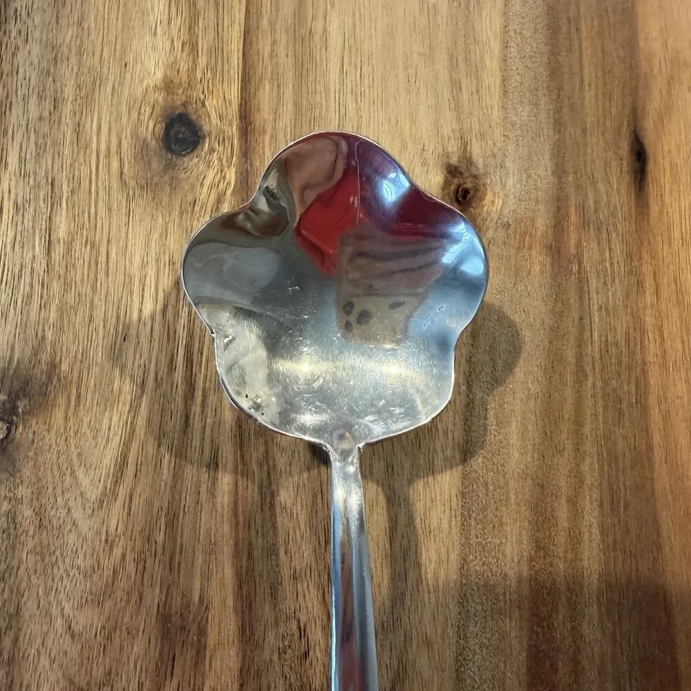 Vintage Brass? Silver‎ Plate? Flower Shaped Spoon Tea Spoon Scalloped Glossy